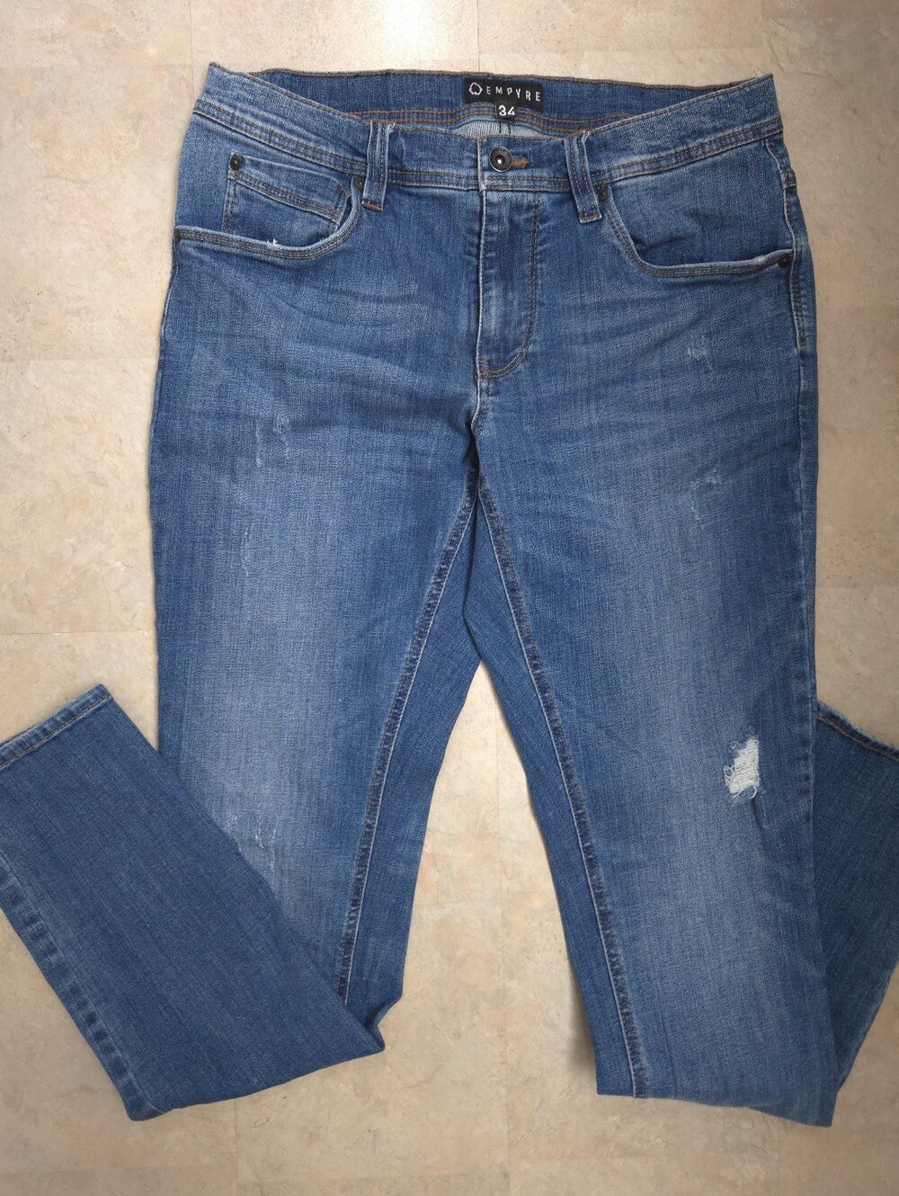 Empyre Men's Recoil Light Distress Medium Wash Skinny Slim Jeans Size 34